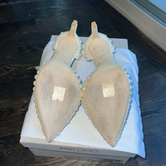 Jimmy Choo, Sabin 85-White Satin Pumps w/ All-Over Pearl Embellishment. Size 39 - Picture 10 of 10